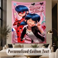 Custom Text Printed Tapestry Miraculous Ladybug Pattern Large Wall Hanging Indoor Room Decor 100cmx150cm