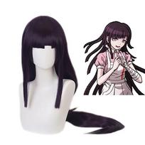 100cm Danganronpa:Trigger Happy Havoc Cosplay Mikan Tsumiki Perukai Ilgi Violetiniai Banguoti Karščiui Atsparūs Sintetiniai Plaukai Perukas One Size&Trigger Happy Havoc black