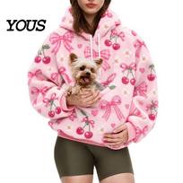 Women Oversized Hoodie Pet Pouch Hoodie, Dog Cat Carrier Hooded Sweatshirt Casual Pullover Top for Fall Winter, with Kangaroo Pocket Long Sleeve L J