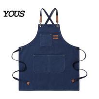 Artist Painting Apron Canvas Work with Multi-Pocket, Waterproof Oil-Proof Cross-Back Apron, Professional Nail Tech Adjustable Straps Protective black
