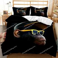 Monkey Duvet Cover Gorilla Head Bedding Set Boys Teens Red Hat Comforter Cover Wild Animal Polyester Quilt Cover 70x133cm 2pcs