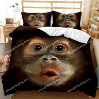 Monkey Duvet Cover Gorilla Head Bedding Set Boys Teens Red Hat Comforter Cover Wild Animal Polyester Quilt Cover 70x133cm 2pcs brown