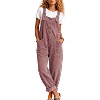 Women's Retro Corduroy Wide Leg Overalls Loose Fit Dungaree Pants S