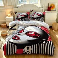 3PCS Pop Art Cool Girl Bedding Set, Coreless Soft Bedding Decoration, Machine Washable 173x229