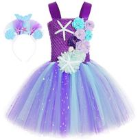 Ocean Mermaid Suspender Tutu Dress, Handmade Sea Theme Photography Studio Costume Blue XL（7-8Y）