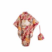 Kimono Outfit with Drawstring Bag Floral Costume Japanese for Celebrations, Kids 120CM beige