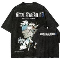 Metal Gear Solid Washed T-shirt Oversized Unisex Vintage Loose Retro Fashion Streetwear Trendy Cotton Short Sleeves Classic soft L black