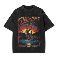 Washed T Shirt Guns N Roses Hip Hop Vintage T-Shirts Oversize  Streetwear Short Sleeve Printed Tops Tees for Men Women 3XL black