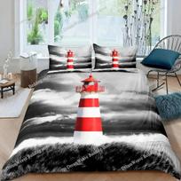 Lighthouse Duvet Cover Set Nautical Surfing Ocean Wave Bedding Set Queen Polyester Coastal Nature Theme Quilt Cover for Boy963 70x133cm 2pcs