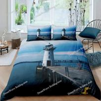 Lighthouse Duvet Cover Set Nautical Surfing Ocean Wave Bedding Set Queen Polyester Coastal Nature Theme Quilt Cover for Boy963 70x133cm 2pcs