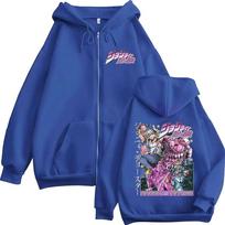 Anime JoJo Bizarre Adventure Zipper Hoodies STEEL BALL RUN Johnny Joestar Manga Zip Up Sweatshirts Men's Women Casual Pullovers XL mėlyna