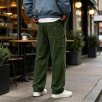 Men's Corduroy Multi-Pocket Cargo Pants Loose Fit Vintage Casual Straight Leg for Everyday Wear L gray