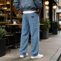 Men's Corduroy Multi-Pocket Cargo Pants Loose Fit Vintage Casual Straight Leg for Everyday Wear XXL gray