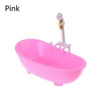 Mini Bathroom Plastic Tub Miniatures Playing House Spraying Water Bathing Toys Electric Bathtub Doll Accessories 1:6 Scale rožinė