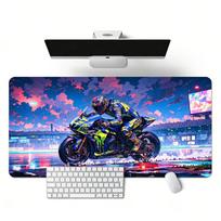 Motorcycle Racer Pattern XXL Gaming Mouse Pad, Non-slip Stitched-edge Desk Mat, Keyboard Mat, Computer Accessories for PC Gamers 700x300x2mm