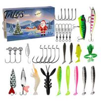 Fishing Lures & Hooks Set Advent Calendar for Men, 24 Days Christmas Countdown with Metal Baits Freshwater and Saltwater Fishing, Festive Gift A
