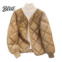 V-neck Cotton Jacket Winter Down Coat with Pockets Padded V Neck Rhombus Stitching Women Lightweight Zip-up Windproof Heat Retention Daily Cold XXL beige