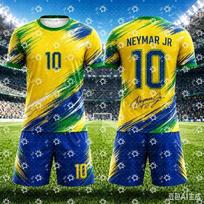 Neymar Jr 10 Football Jersey Set Yellow Green Blue Brush Print Round Neck Short Sleeve Soccer Shirt + Drawstring Shorts 2-Piece 150