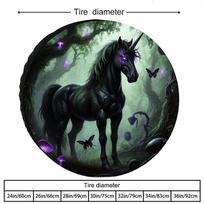 Black Unicorn Tire Cover Polyester Spare Wheel Protector Waterproof Sun UV Resistant Vehicle Accessory 15inch