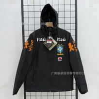 2026 Brazil Football Star Hooded Windbreaker Thin Loose Sport Jacket Men M black