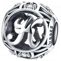 Charms for Pandora Pendant Charm Letter K Bead Silver 925 gray