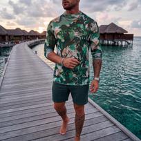 Men S Long Sleeve Hooded Mesh Sun Protection Swimsuit Top XXXL gray