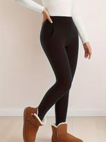 Women's High-Waisted Fleece-Lined Leggings with Pockets – Stretchy Warm Velvet Fitness Pants for Autumn and Winter. Small