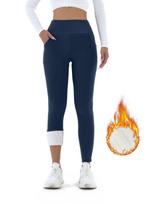 Women's High-Waisted Fleece-Lined Leggings with Pockets – Stretchy Warm Velvet Fitness Pants for Autumn and Winter. Extra Large