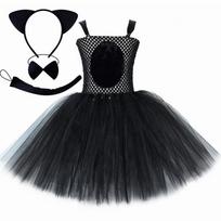 Girls for Black Panther Cat Tutu Dress Costume Halloween Carnival Party Animal Dress Up Clothes Outfit with Ear Bowtie Tail 5t black