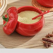 Sugar Bowl Tomato Ceramic Spice Jar Storage Jar With Spoon Kitchen Dining Table Seasoning Container Christmas Household Decorative red
