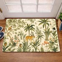 Exotic Wildlife Door Mat Tiger Flamingo Monkey Design Non Slip for Porch & Global Boho Home Decor 43X75CM beige