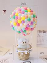 DIY Pompon Hot Air Balloon Night Light Craft Kit - Parent-Child Activity with Colorful Plush Balls Up to 36v pink