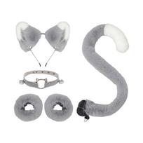 Kids Animal Costume Cats Ears Headband Choker Wrist Cuffs Tail Set Cats Costumes Accessories for Halloween Party Decors gray