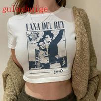 Crop Top Lana Del Rey Ldr Sailing Graphics T Shirt Cropped Harajuku Women Vintage Short-Sleeve T-Shirt Streetwear Female Tshirt L white