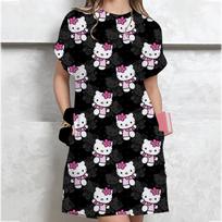Moteriška laisvalaikio trumpomis rankovėmis suknelė T-shirt Vintažinis Hello Kitty spaudinys Laisva mini suknelė Elegantiška paprasta mini suknelė Streetwear Vasarinė suknelė L gray