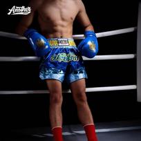 Martial Arts Shorts Muay Thai Boxing Training Gym Combat Sport Blue Patchwork Design 3XL blue