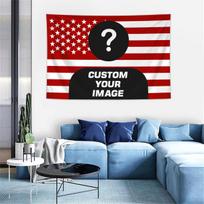 1 vnt. Personalizuotas nuotraukomis pritaikytas Amerikos vėliavos gobelenas, kambario dekoravimo vėliavėlė, pritaikyta šeimai, augintiniams, dievukams 95x73cm