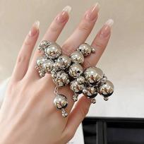 Silver/Gold Fashion Finger Jewelry Round Ball Statement Finger Ring Double Band Ring  for Women sidabras