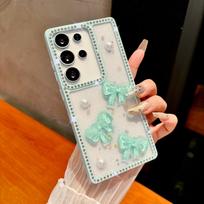 Epoxy bow is suitable for Samsung S25Ultra edge drill mobile phone case Apple 15 transparent glitter iphone16. iPhone 16ProMax