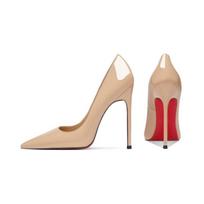 Raudonas padadas viengubi bateliai seksualūs aukštakulniai moteriškas mados stilius smailus priekis stiletto aukštakulniai nude lakuota oda 40 beige