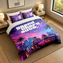 Soft Bedding Set GTA Pattern, 1 Duvet Cover plus 2 Pillowcases Stylish Bedroom Home Textile 135cmx200cm