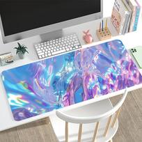 Iridescent Fluid Large Desk Mat Non Slip Gaming Mouse Pad Stitched Edge Holographic Keyboard Mat For Laptop Pc Office Game Use 800x300x3mm gray
