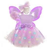 Mergaičių LED princesės suknelė su šviečiančiais drugelio sparnais ir tiulio sijonu 90cm pink
