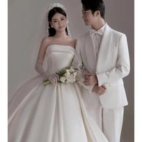 French tube top light wedding dress bridal temperament simple satin trailing welcome out yarsen dress skirt small man XXXL gray