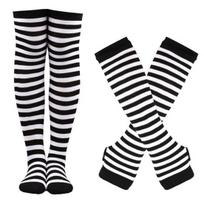1 Set Winter Socks Gloves Set Thick Slimming Striped Fingerless Soft Keep Warm Contrast Color High Elasticity Christmas Socks Gloves Set for School white