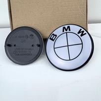 Anglies pluošto Visi juodi automobilio priekinės variklio dangčio emblema Logotipas Galinės bagažinės ženklelis BMW Automobiliui priekinis 82mm Galinis 74mm 2pcs 74mm