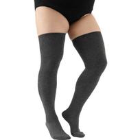 Freeauce Large Plus Size Girls Thigh High Striped Black Stocking Ladies Over Knee Long Socks Leg Warmers 5Xl For Oversized Women Plus size beige