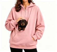 Women'S Half Zip Hooded Sweater Pet Pocket Small Dog Loose Fall/Winter Top L beige