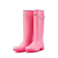Moteriški neperšlampami guminiai batai, siekiantys kelius, madingi PVC guminiai batai, moteriški vandens batai, lauko vandens batai 5 pink