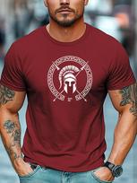 Summer 100 Pure Cotton Unisexs Casual Spartan Helmet Pattern Printed Breathable Sports Round Neck Short Sleeved Daily Tshirt L black